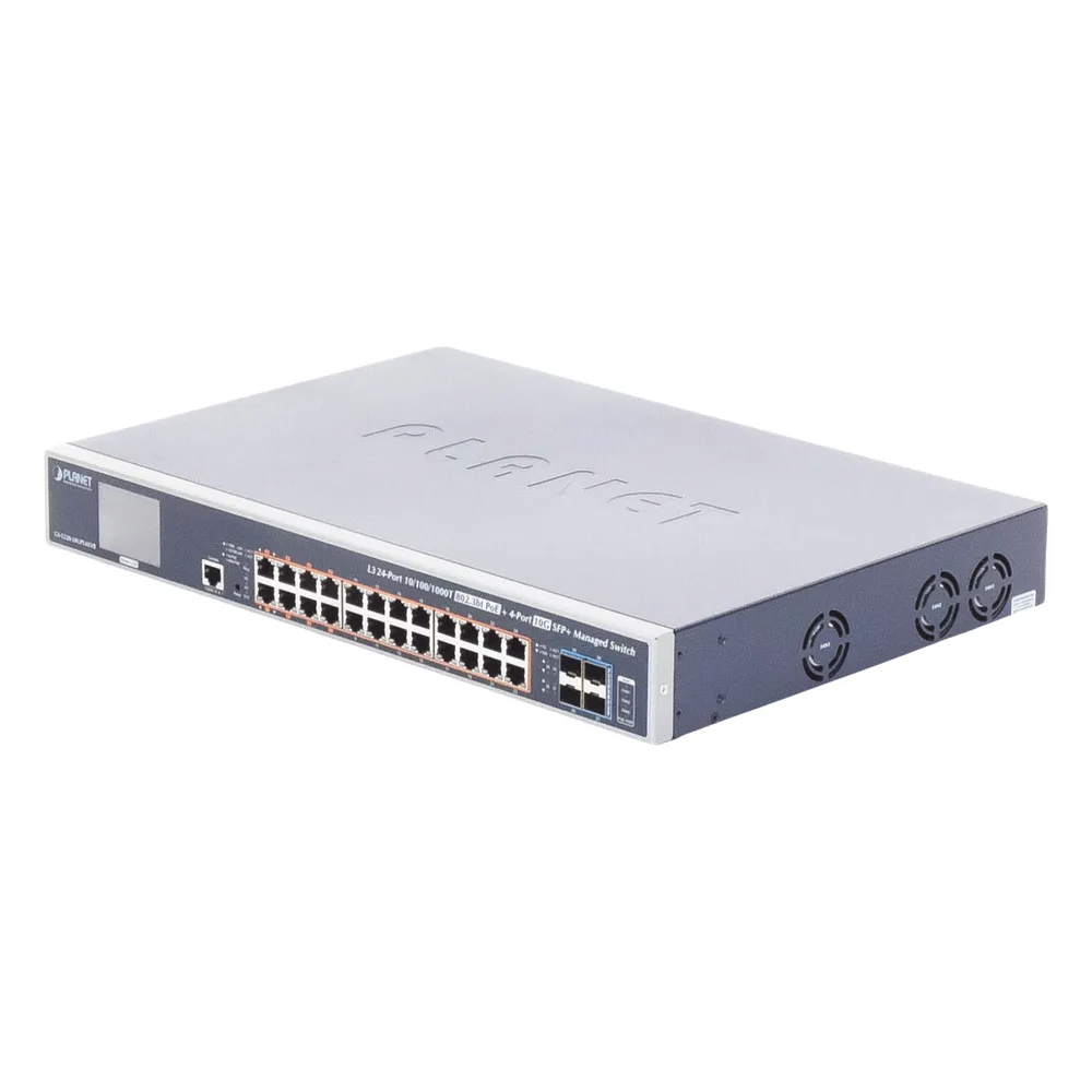 Switch Administrable Capa 3, 24 Puertos Gigabit 802.3bt, Hasta 600 W, 4 Puertos 10 G SFP+, Con Pantalla Táctil para Configuración Básica – vista 4