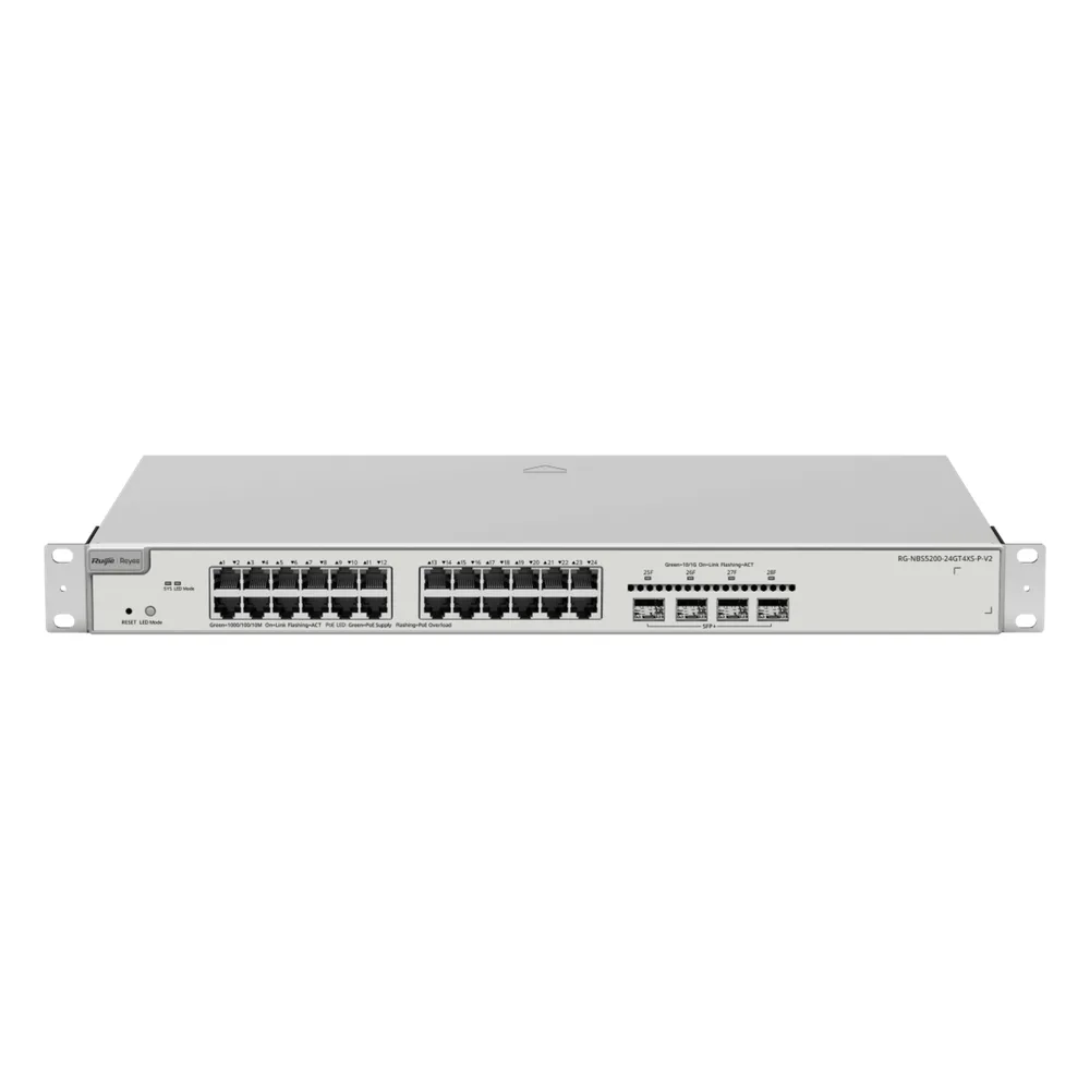 Switch Administrable Capa 3 con 24 puertos Gigabit PoE 802.3af/at + 4 SFP+ para fibra 10Gb, gestión gratuita desde la nube, 370w