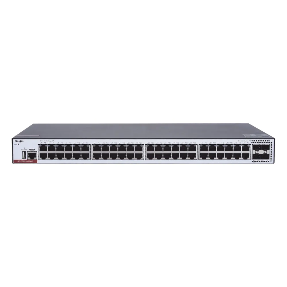 Switch Administrable Capa 3 con 48 puertos Gigabit + 4 SFP+ para fibra 10Gb, gestión gratuita desde la nube.