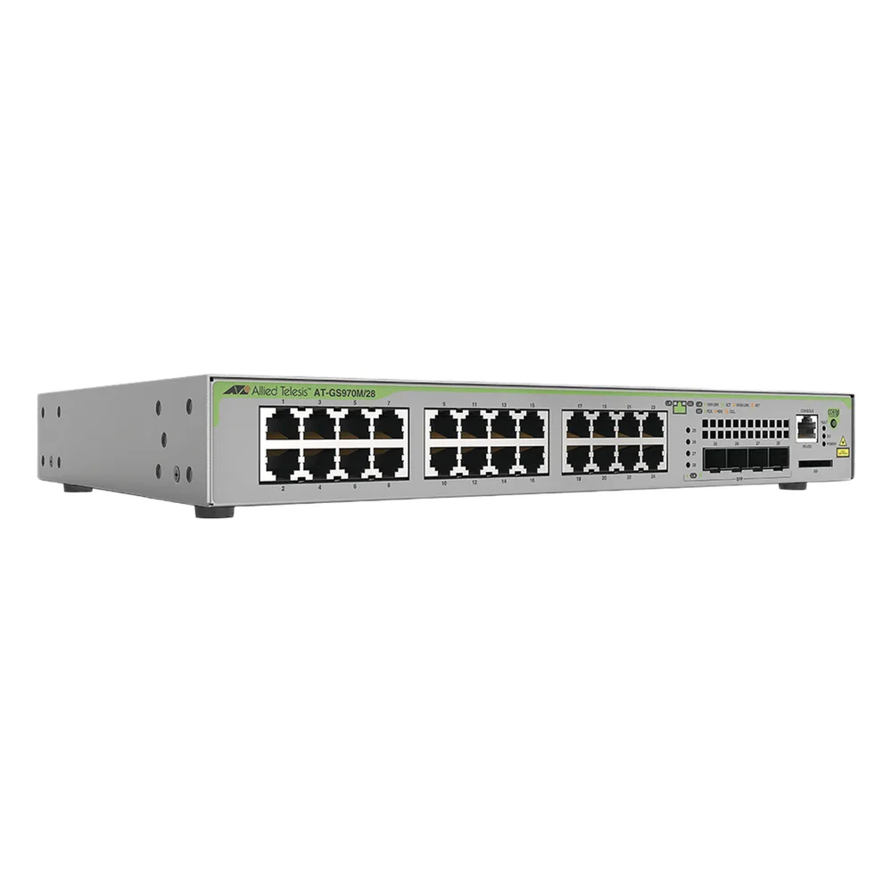 Switch Administrable CentreCOM GS970M, Capa 3 de 24 Puertos 10/100/1000 Mbps + 4 SFP Gigabit
