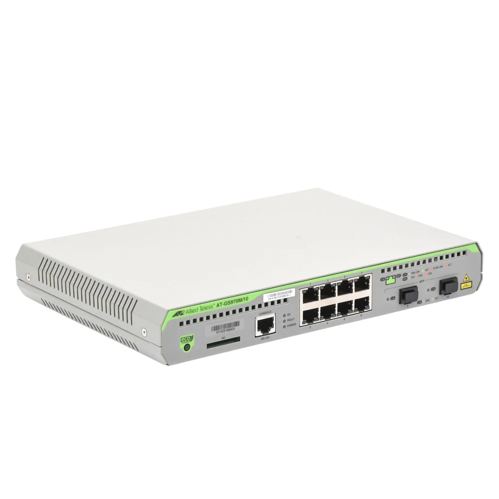 Switch Administrable CentreCOM GS970M, Capa 3 de 8 Puertos 10/100/1000 Mbps + 2 puertos SFP Gigabit – vista 2