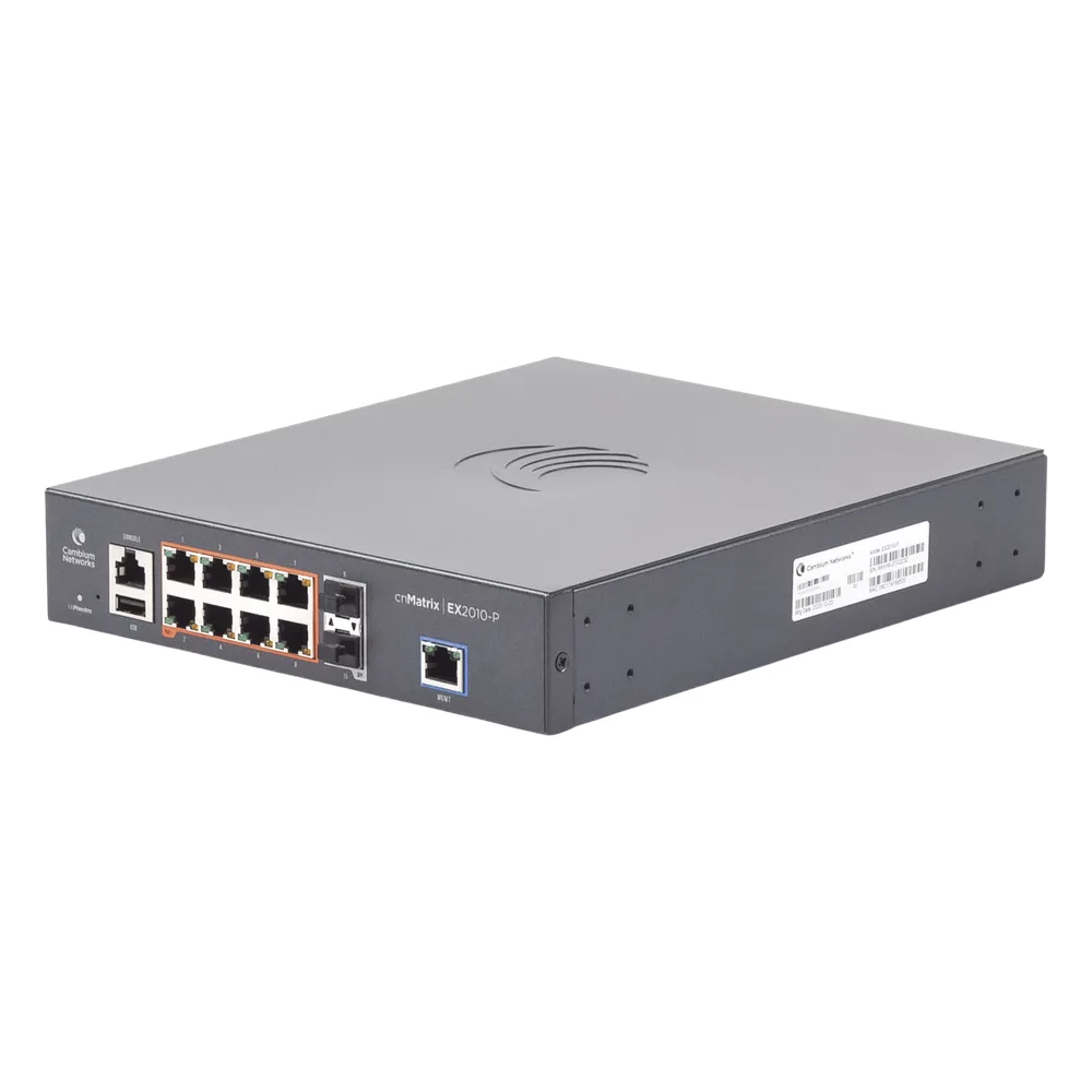 Switch cnMatrix EX2010-P capa 3 de 10 puertos(8 PoE Gigabit 802.3af/at, 2 SFP, 1 consola, 1 MNGMT, 1 USB)  administración cnMaestro On-Premises (MX-EX2010PXA-U)