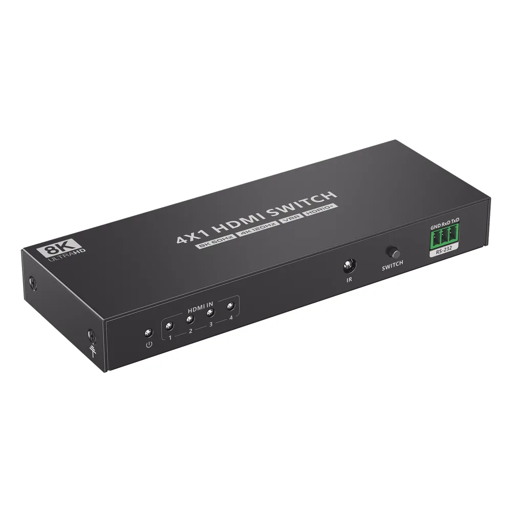 Switch Conmutador  HDMI 4X1 | 4 Entradas 1 Salida | Velocidad de trasmisión 48 Gbps | Resolución 8K | Salida de audio | HDCP 2.3