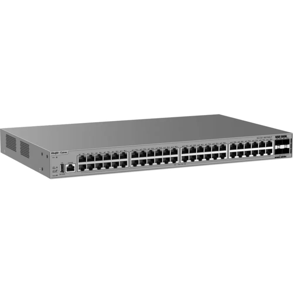Switch de Acceso Capa 3 / 48 Puertos Gigabit PoE+ / 4 Puertos SFP 2.5GE Uplink / 116 Gbps / 86.304 Mpps / PoE 370W / VSU / Protección contra Sobretensiones 10 kV / Ventiladores Redundantes / Línea Cybrey