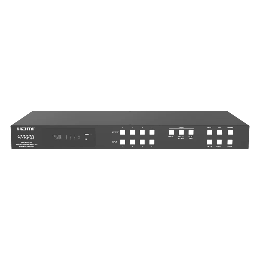 Switch de Video Matrix 4x4 HDMI 2.0 | 18Gbps Ancho de Banda | 4K2K@60Hz Resolución | 4 Entradas 4 Salidas HDMI | Audio LPCM y Dolby Digital | Control TCP-IP y RS-232 | Conectores Phoenix para Audio | Metal Enclosure – vista 3