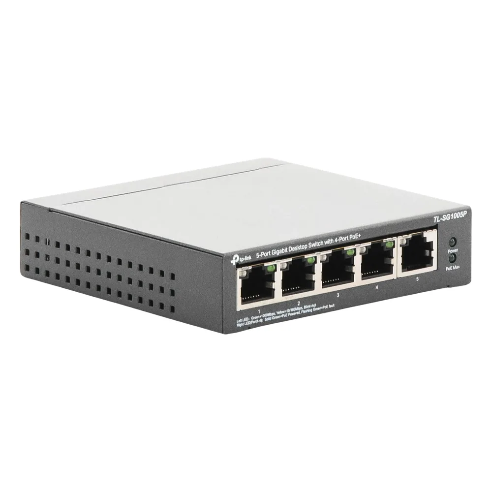 Switch Escritorio No Administrable de 5 puertos 10/100/1000 Mbps / Con 4 puertos PoE 802.3af/at de hasta 65 W / PoE Extendido hasta 250 metros – vista 4