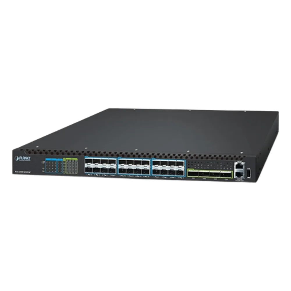 Switch Gestionado Capa 3 Multi-puerto 10G/25G + 2/4-Puerto 100G QSFP28 / 880-1520 Gbps Non-Blocking / Stacking 10 Unidades / Enrutamiento OSPF, BGP, RIP, VRRP / ERPS G.8032 / Slot Para Fuente Redundante AC/DC / Data Center y AI Infrastructure
