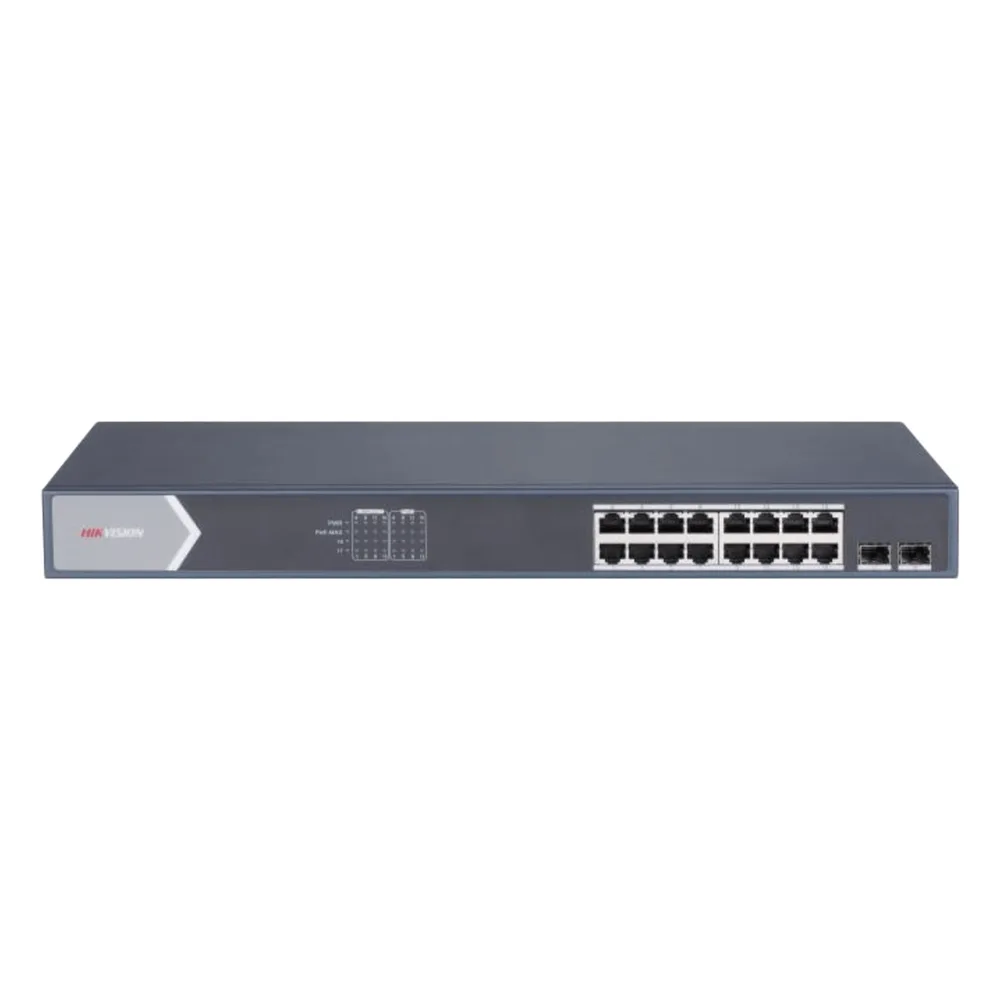 Switch Gigabit PoE+ / Administrable / 16 Puertos 1000 Mbps PoE+ / 2 Puertos SFP / Configuración Nube desde Hik-ParnerPro / PoE hasta 300 Metros / 225 Watts