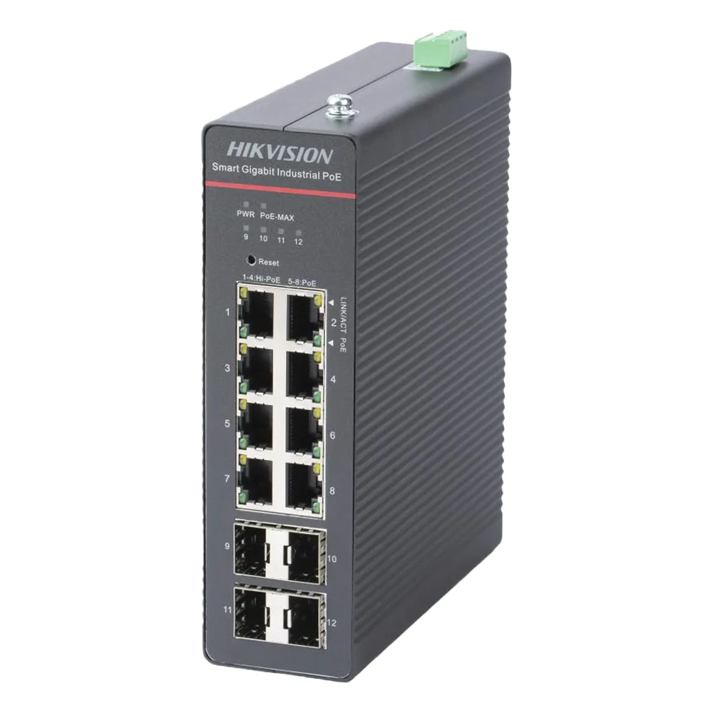 Switch Gigabit PoE+ / Industrial / Administrable / 4 Puertos Gigabit PoE+ (90 W) + 4 Puertos Gigabit PoE+(30 W) / 4 Puertos Gigabit SFP / 300 W Total / 48 a 57 VCD / Ideal para Proyectos / 300 Metros de Distancia