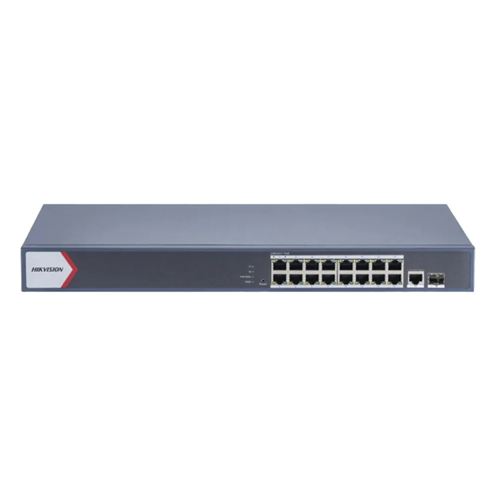 Switch Gigabit PoE+ / Monitoreable / 16 Puertos 1000 Mbps PoE+ / 1 Puerto 1000 Mbps de Uplink / 1 Puerto SFP /  Configuración Nube desde Hik-PartnerPro / Modo Extendido hasta 300 Metros / 130 Watts