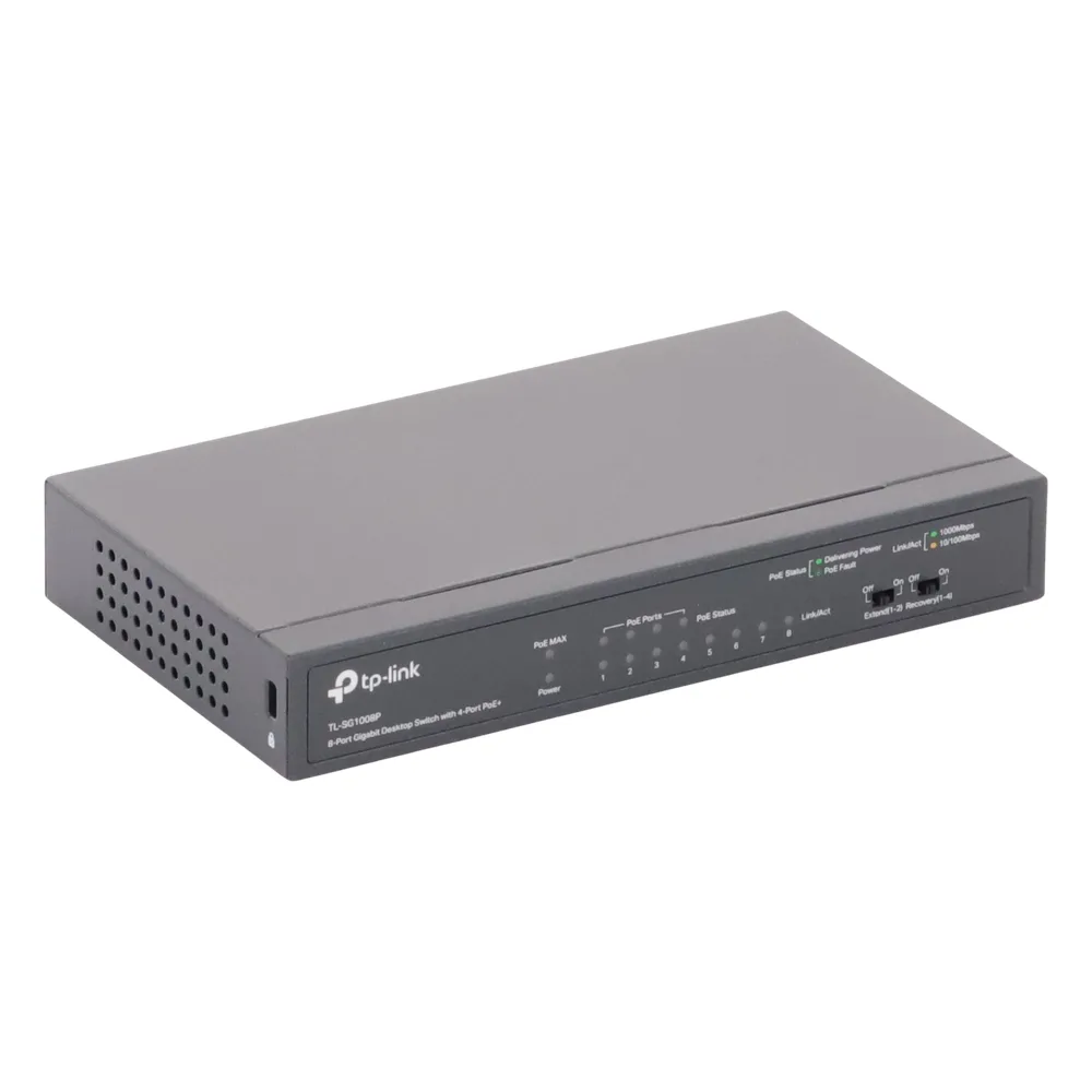 Switch Gigabit PoE+ no administrable de 8 puertos 10/100/1000 Mbps, solo 4 puertos PoE, para escritorio – vista 3