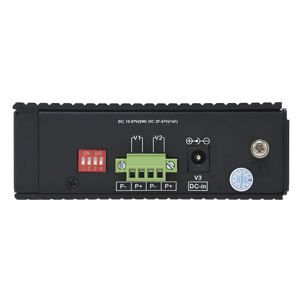 Switch industrial 4 puertos Fast Ethernetcon POE 802.3af/at + 2 puertos UPLINK gigabit – vista 5