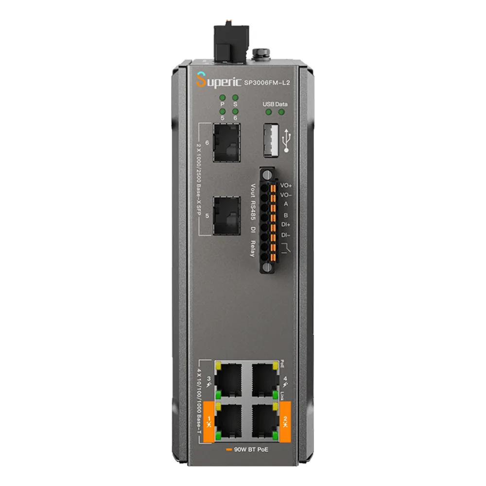 Switch Industrial Administrable / Gigabit con 2 Puertos PoE bt / 2 Puertos PoE af/at / 2 SFP 2.5Gbps / Soporta RS485 / Presupuesto PoE 120W – vista 2