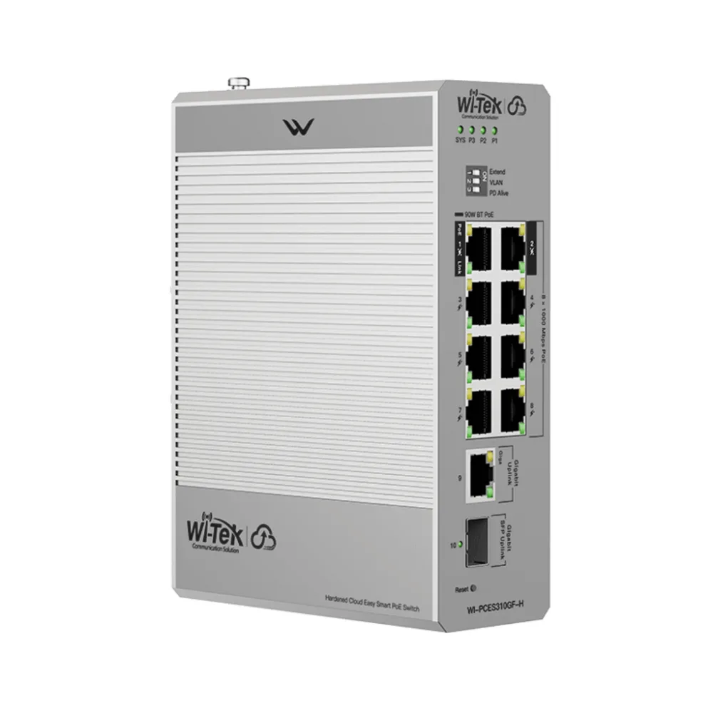 Switch Industrial PoE / 8 Puertos Gigabit PoE / 110W-270W Budget / SFP / DIN-Rail / -30°C a 65°C / Fanless