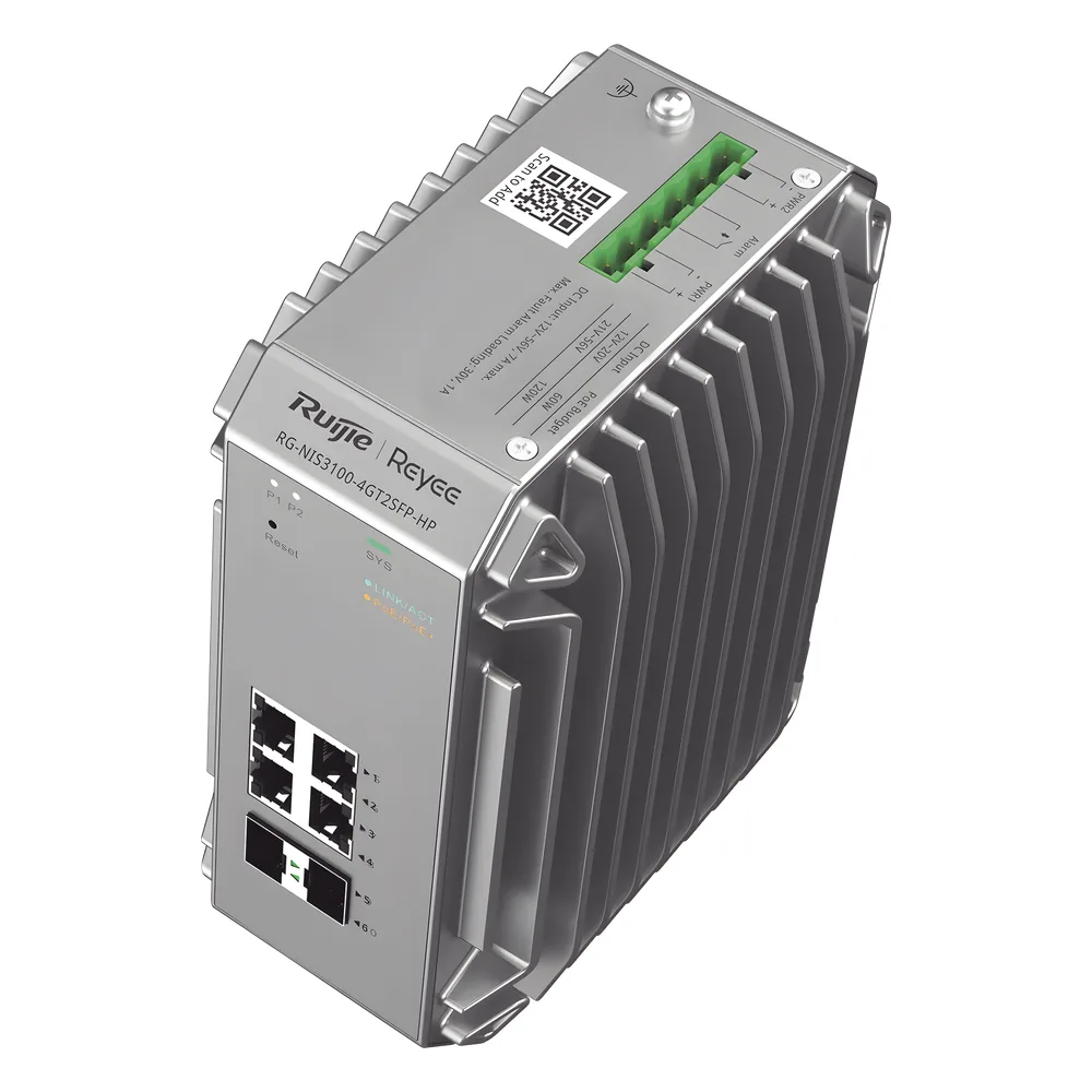 Switch Industrial PoE hasta , Ideal para temperaturas Extremas y protección contra descargas, 4 Puertos Gigabit PoE 802.3 af/at, 2 puertos SFP Administrable Cloud – vista 3