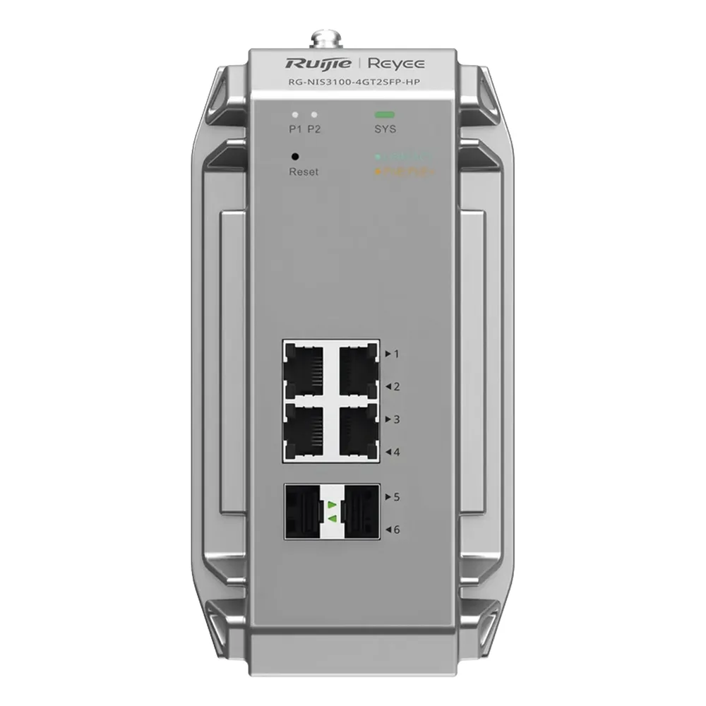 Switch Industrial PoE hasta , Ideal para temperaturas Extremas y protección contra descargas, 4 Puertos Gigabit PoE 802.3 af/at, 2 puertos SFP Administrable Cloud – vista 4