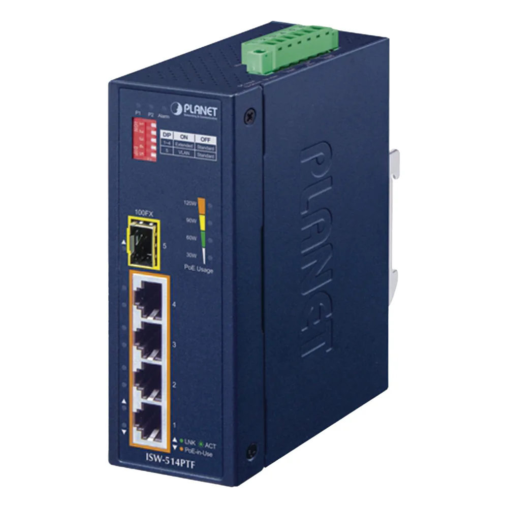 Switch industrial, Temperatura de Operación: -40 a 75ºC, 4 puertos PoE 10/100 + 1 Puerto 100Base-FX – vista 3