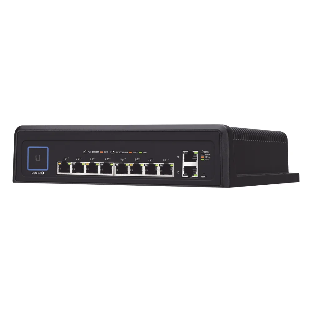 Switch industrial UniFi PoE de 10 puertos Gigabit (8 x 802.3bt y 2 x Ethernet) para temperaturas extremas