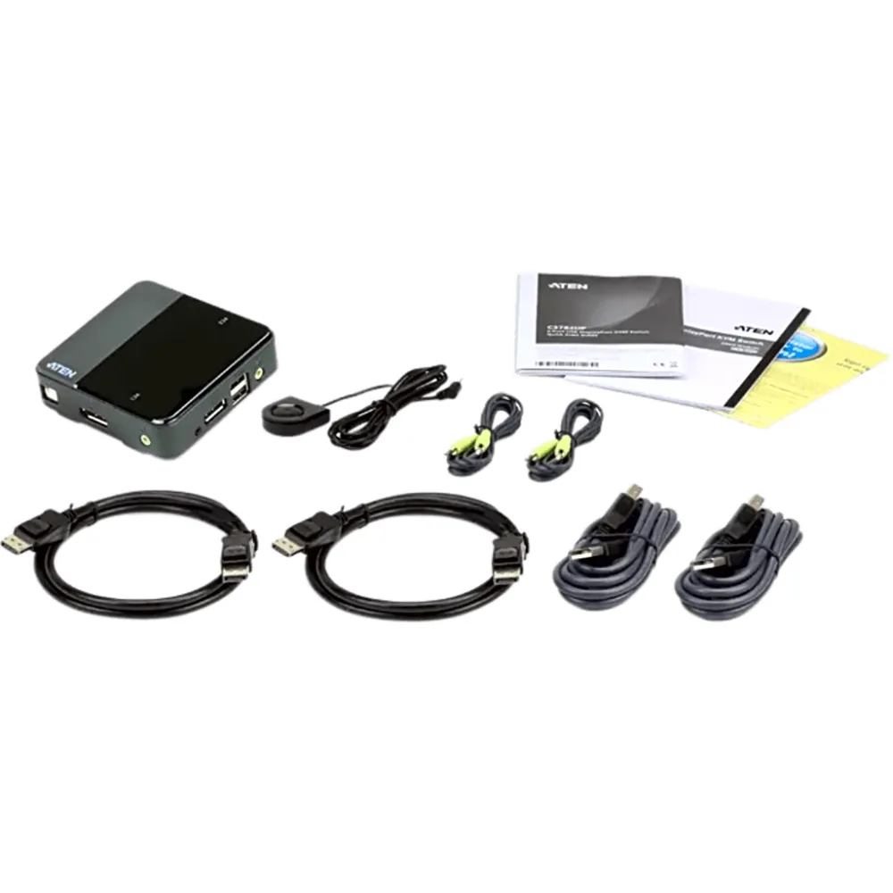 Switch KVM DisplayPort | 2 Puertos USB | Resolución 4K UHD (3840x2160 @ 60 Hz) y 4K DCI (4096x2160 @ 60 Hz) | DisplayPort 1.2 y HDCP | Audio 2.1 con HD Audio | Multiplataforma Windows, Mac, Sun, Linux | Selección por Hotkey, Mouse o Selector – vista 3