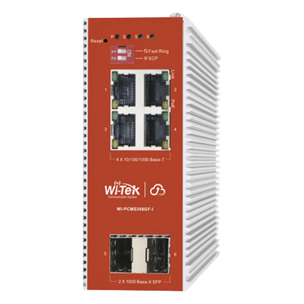 Switch L2+ PoE Industrial / Administración Cloud-Web-CLI / 4 Puertos PoE af/at 100/1000 Mbps / 2 Puertos SFP Gigabit / Presupuesto PoE 120 W / Protocolo ERPS (redundancia enlaces)