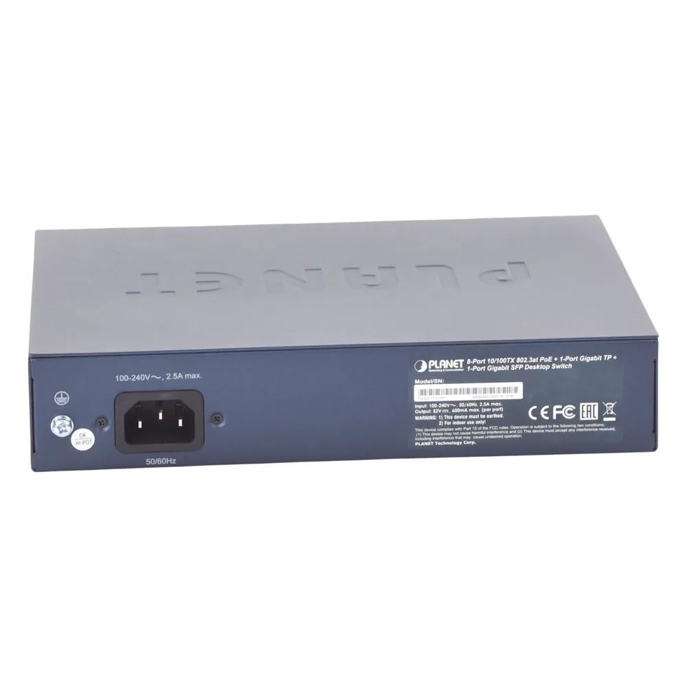 Switch no Administrable 8 puertos 10/100 PoE 802.3af/at 135W, 1 puerto Uplink 10/100/1000 y 1 SFP 100/1000 para escritorio – vista 4