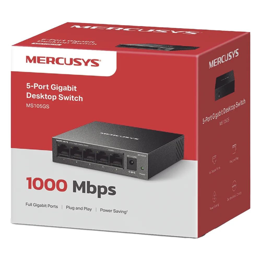 Switch NO Administrable / Para escritorio / Carcasa de metal / 5 puertos 10/100/1000 Mbps / Diseño Compacto / Plug and Play – vista 3