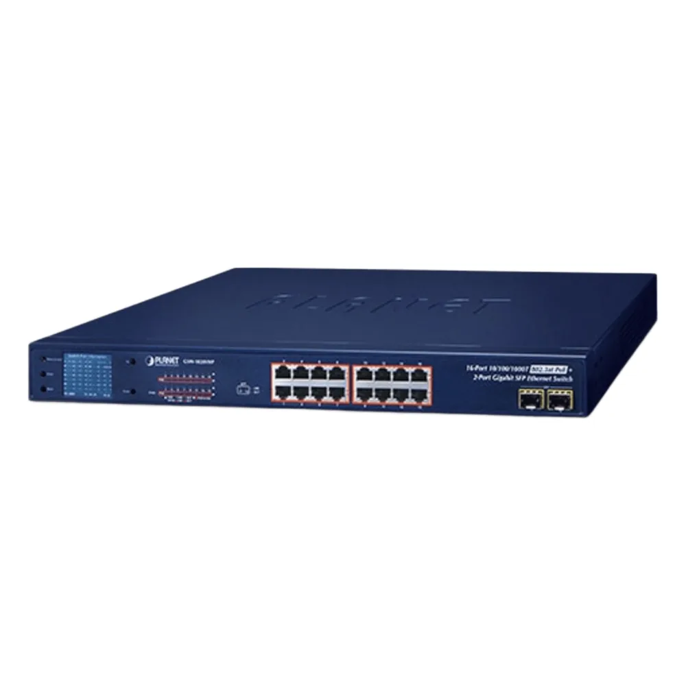 Switch No Administrable PoE+ Extender, Aislamiento VLAN de 16 Puertos Gigabit +, 2 Combo TP/SFP y Pantalla