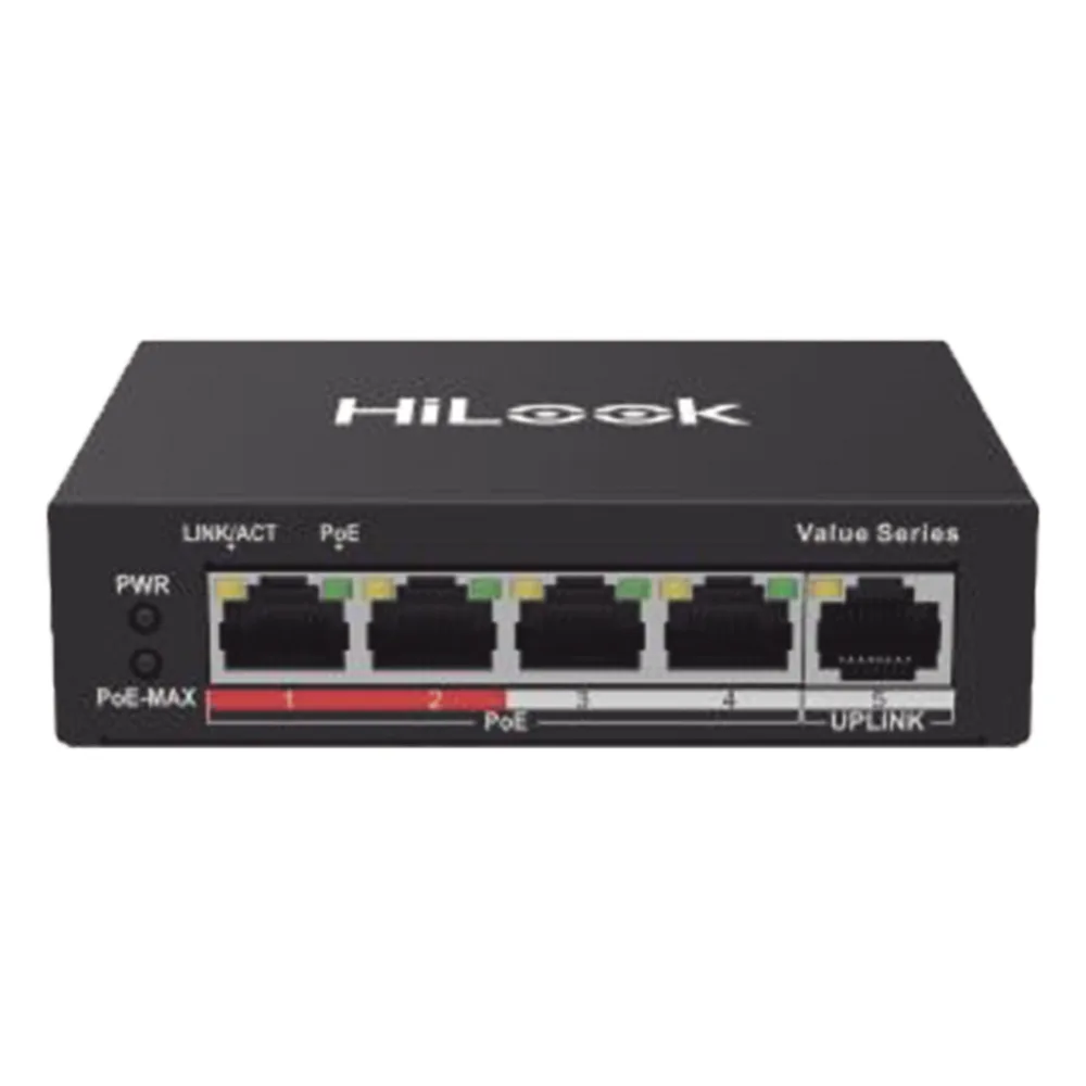 Switch PoE+ / 4 Puertos 10/100 Mbps PoE+ (af / at) / 1 Puerto 10/100 Mbps Uplink / Modo Extendido hasta 250 Metros / 35 Watts