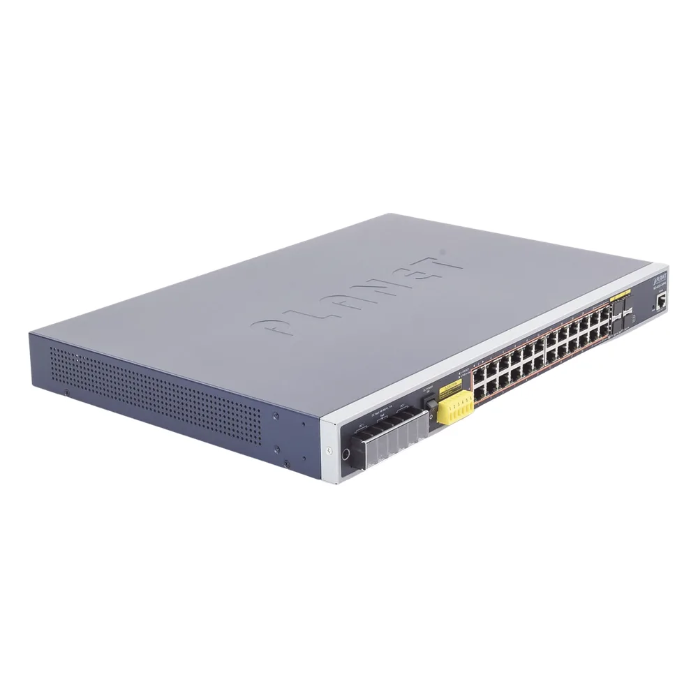 Switch PoE Industrial Capa 3, Con 24 Puertos PoE Gigabit  802.3af/at, 4 Puertos SFP Compartidos 100 / 1000X, Soporta temperaturas extremas de -40 ~ 75°C – vista 3