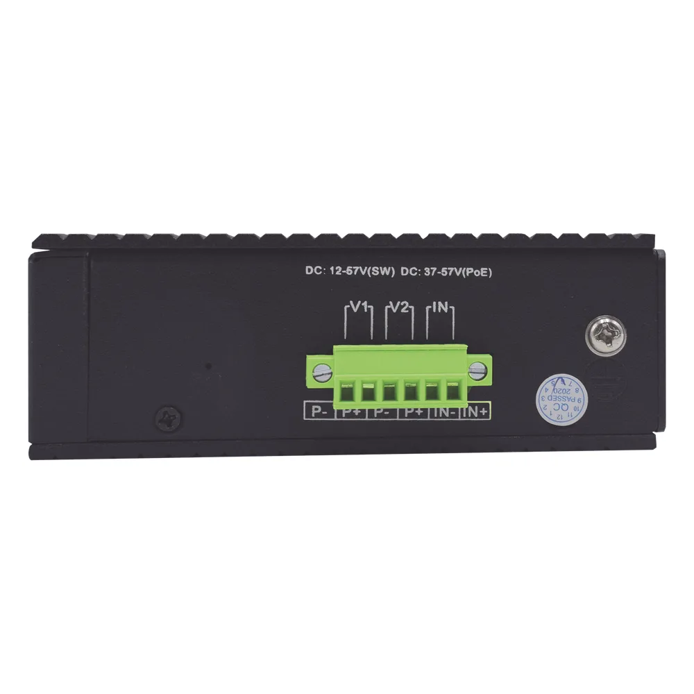 Switch PoE Industrial No administrable / Puertos 1-2 PoE 802.3 af/at y PoE 24 Vcc Pasivo 30W / Puertos 3-4 PoE 802.3 af/at/bt Hasta 60W / Puertos 5-8 PoE 802.3 af/at Hasta 30W / Los 8 puertos son Gigabit + 2 SFP combo / Presupuesto 300W – vista 3