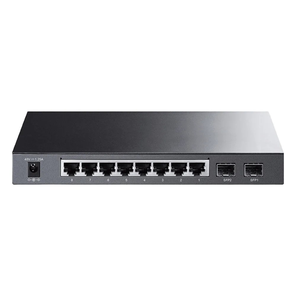 Switch PoE JetStream SDN Administrable 8 puertos 10/100/1000 Mbps + 2 puertos SFP, 8 puertos PoE, 61W, administración centralizada OMADA SDN – vista 3