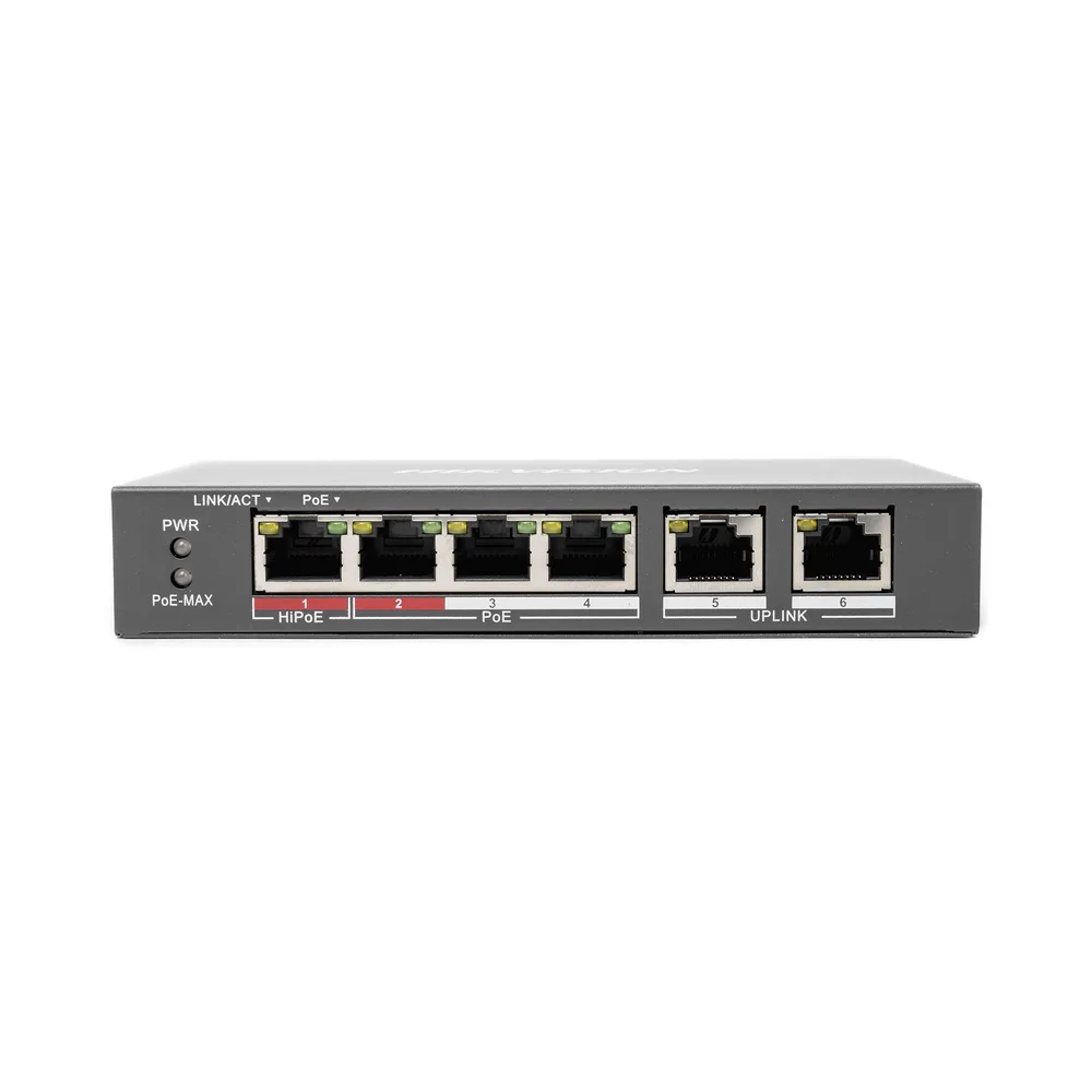 Switch PoE+ / No Administrable / 3 Puertos 10/100 Mbps 802.3 af/at (30 W) + 1 Puerto 10/100 Mbps Hi-PoE (60 W) / 2 Puertos 10/100 Mbps Uplink / Modo Extendido hasta 300 Metros / 60 W – vista 2