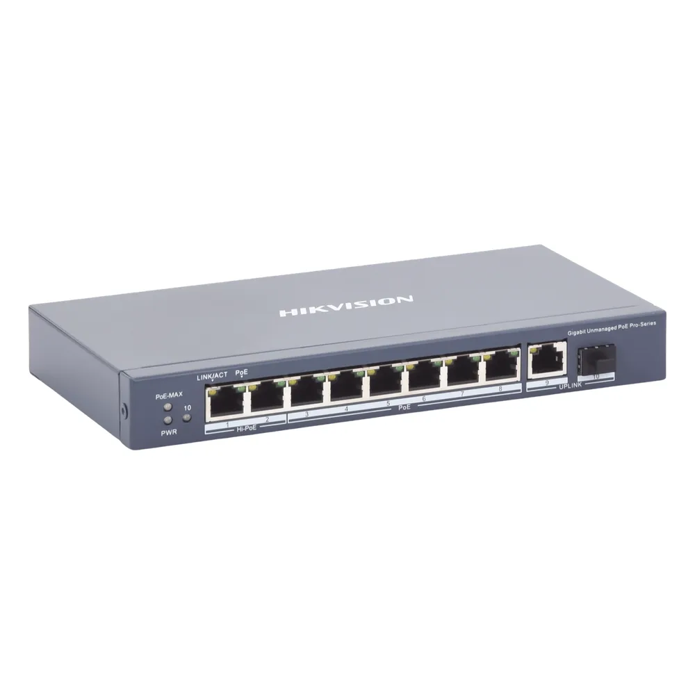 Switch PoE+ / No Administrable / 7 Puertos 1000 Mbps 802.3 af/at (30 W) / 2 Puertos 1000 Mbps Hi-PoE (90 W) / 1 Puertos 1000 Mbps Uplink / 1 Puerto SFP / Modo Extendido hasta 300 Metros / 110 Watts – vista 3