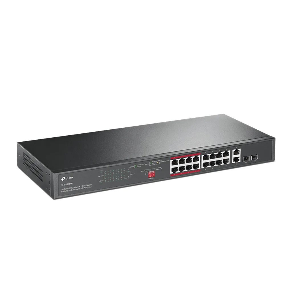 Switch PoE+ No Administrable de 16 puertos 10/100 Mbps / 2 puertos 10/100/1000 Mbps en Combo con 2 Puertos SFP / Presuuesto PoE 250 W / Extensor PoE de hasta 250 metros – vista 2