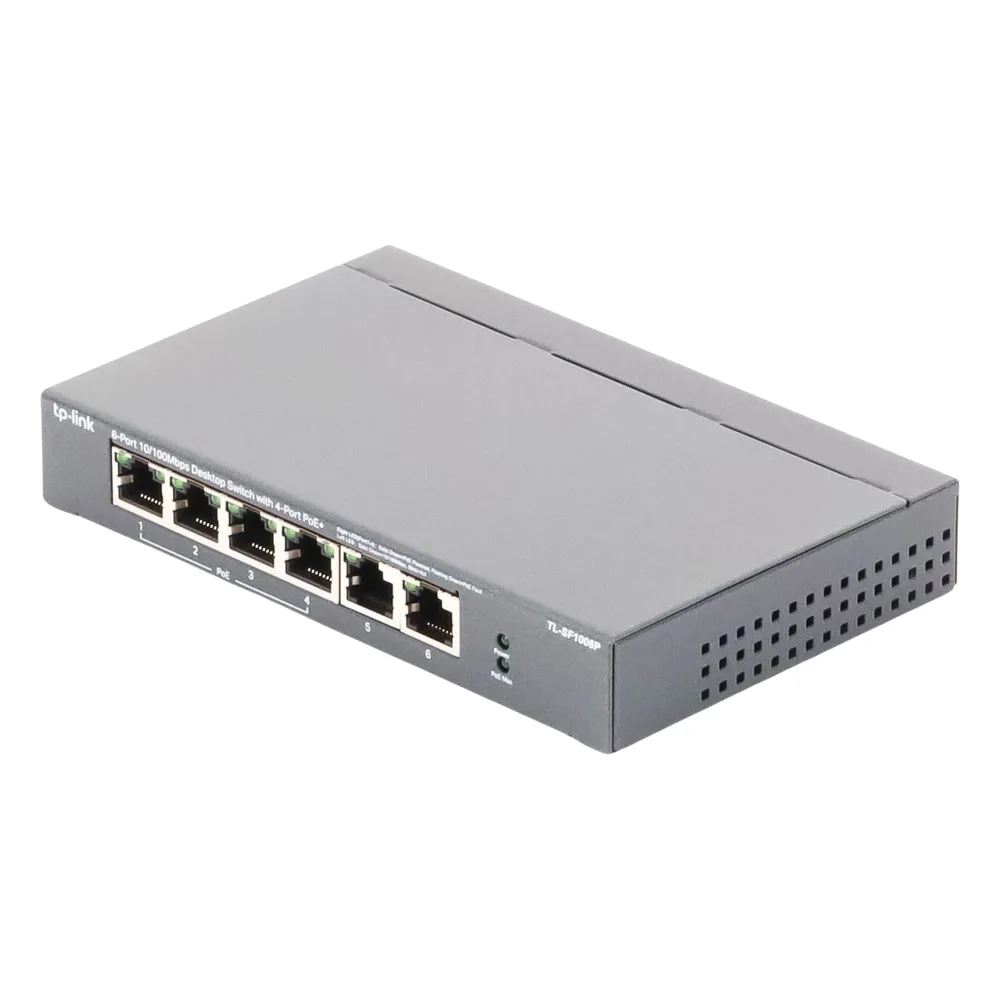 Switch PoE no Administrable de escritorio / 6 puertos 10/100 Mbps / 4 puertos PoE af/at / Presupuesto 67 W / Modo Extensor hasta 250 m / Calidad video prioritaria – vista 5