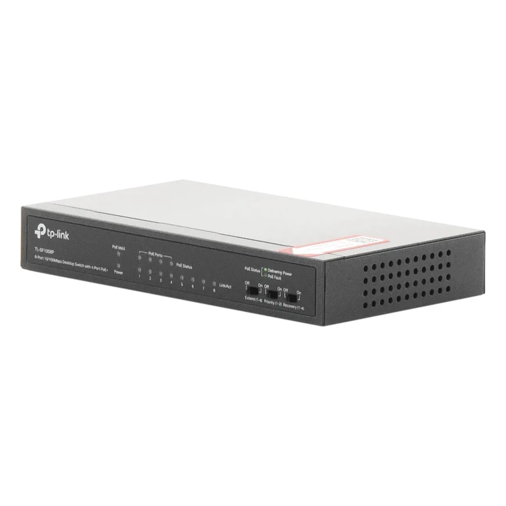 Switch PoE+ No Administrable / De Escritorio 8 puertos 10/100 Mbps / 4 puertos PoE af/at Inteligente / Presupuesto 66 W / Hasta 250 metros – vista 5