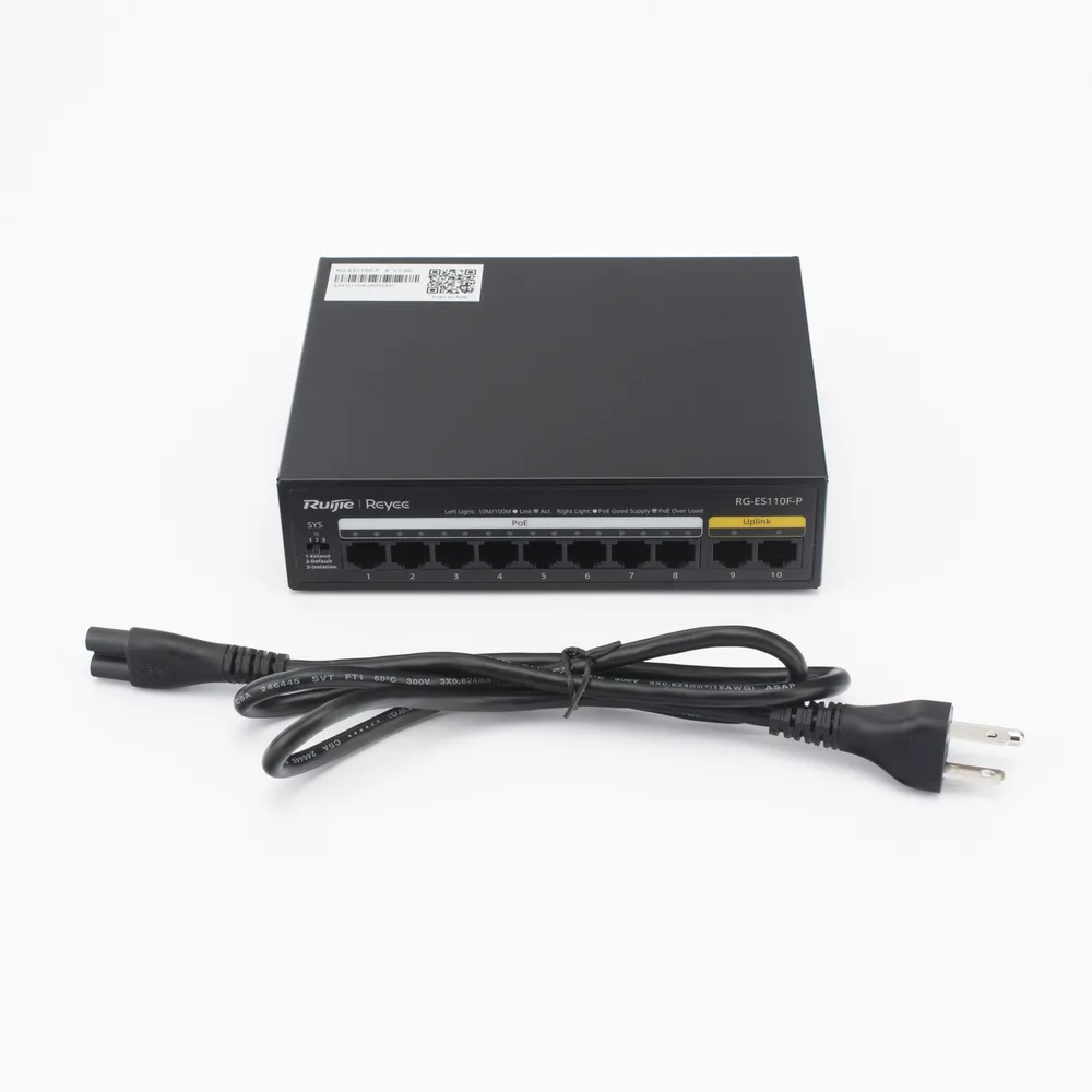 Switch PoE+ no Administrable, Hasta 110 Watts, 8 puertos PoE+ y 2 Uplinks 10/100 – vista 2