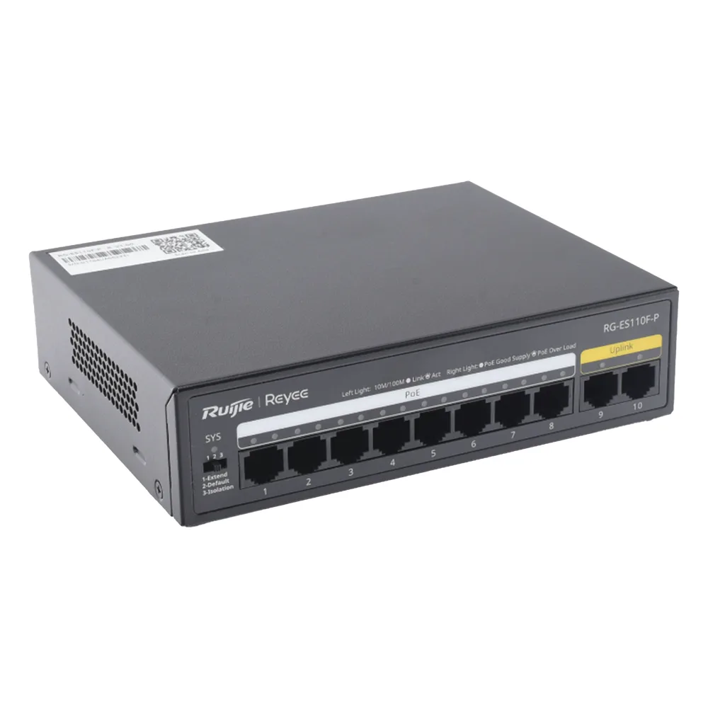 Switch PoE+ no Administrable, Hasta 110 Watts, 8 puertos PoE+ y 2 Uplinks 10/100 – vista 3