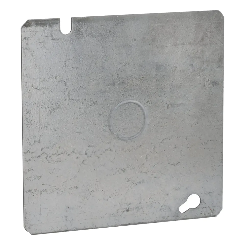 Tapa Cuadrada Plana de  Acero Galvanizado con Entrada de 1/2"  para Caja de 4 11/16".