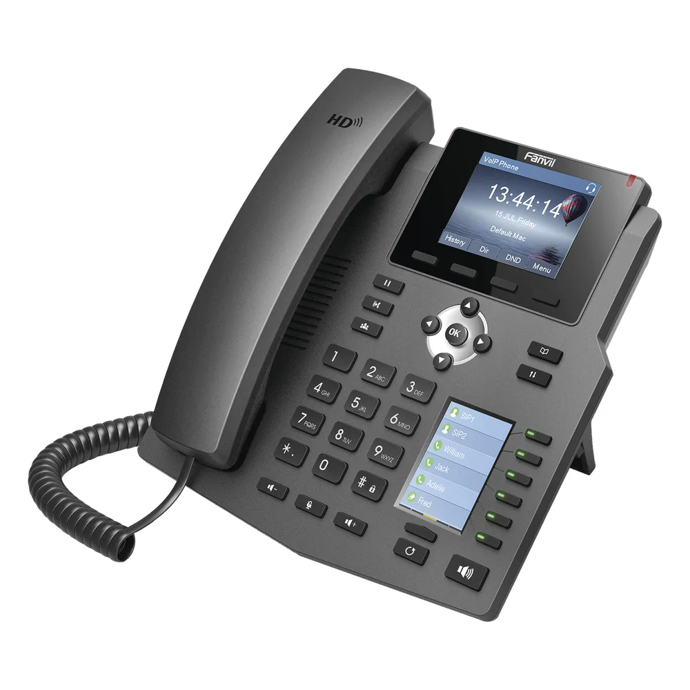 Teléfono IP empresarial para 4 Líneas SIP con 2 pantallas LCD, 6 teclas BLF/DSS, puertos Gigabit y conferencia de 3 vías, PoE – vista 3
