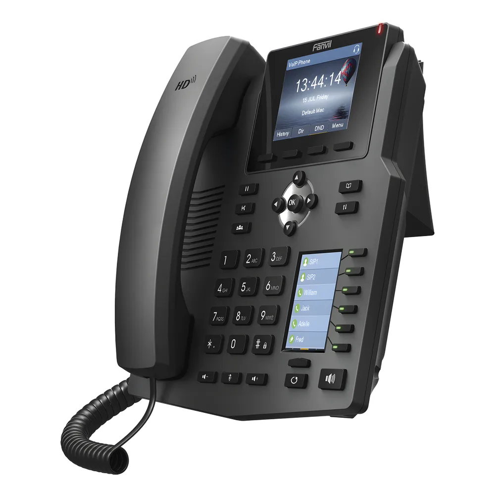 Teléfono IP empresarial para 4 Líneas SIP con 2 pantallas LCD, 6 teclas BLF/DSS, puertos Gigabit y conferencia de 3 vías, PoE – vista 4