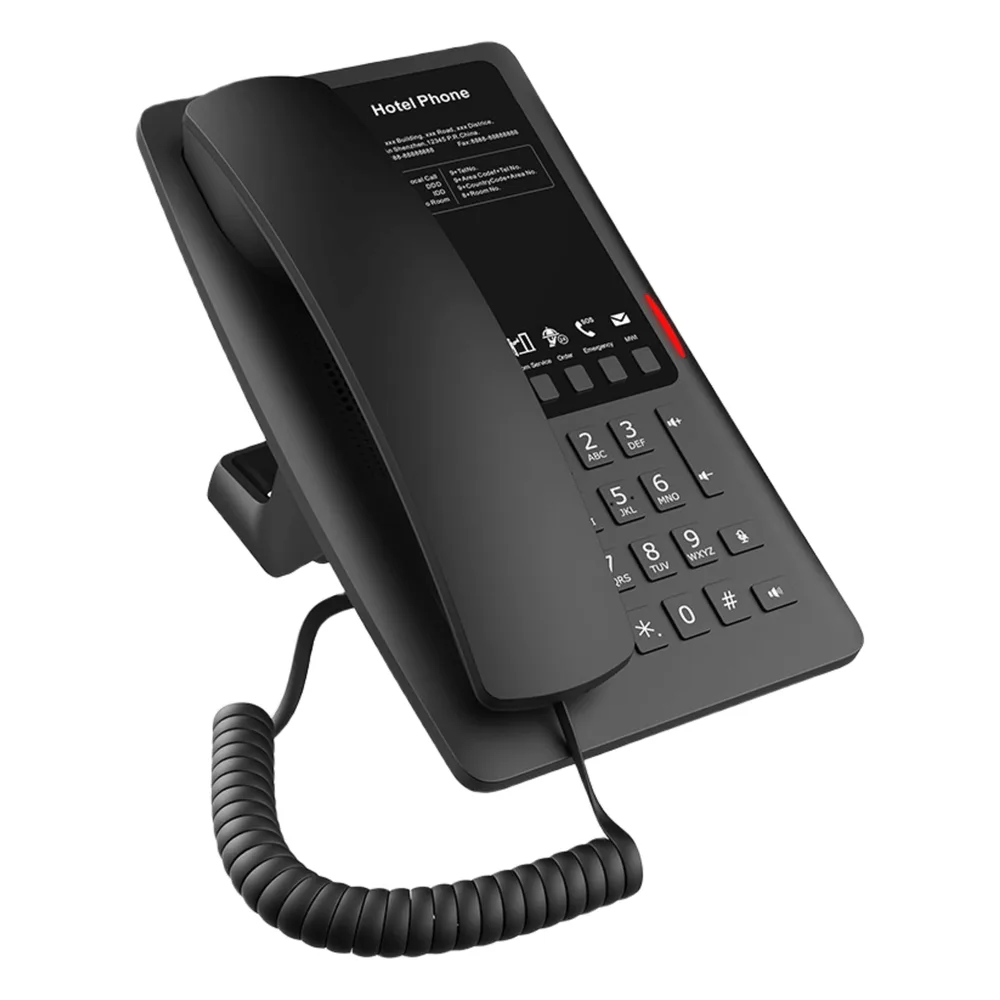 Teléfono IP Hotelero Wi-Fi 6 / 2 Líneas SIP / Doble Banda 2.4/5 GHz / 5 Teclas Programables / Puerto USB-A / PoE 802.3af / Diseño Negro – vista 3