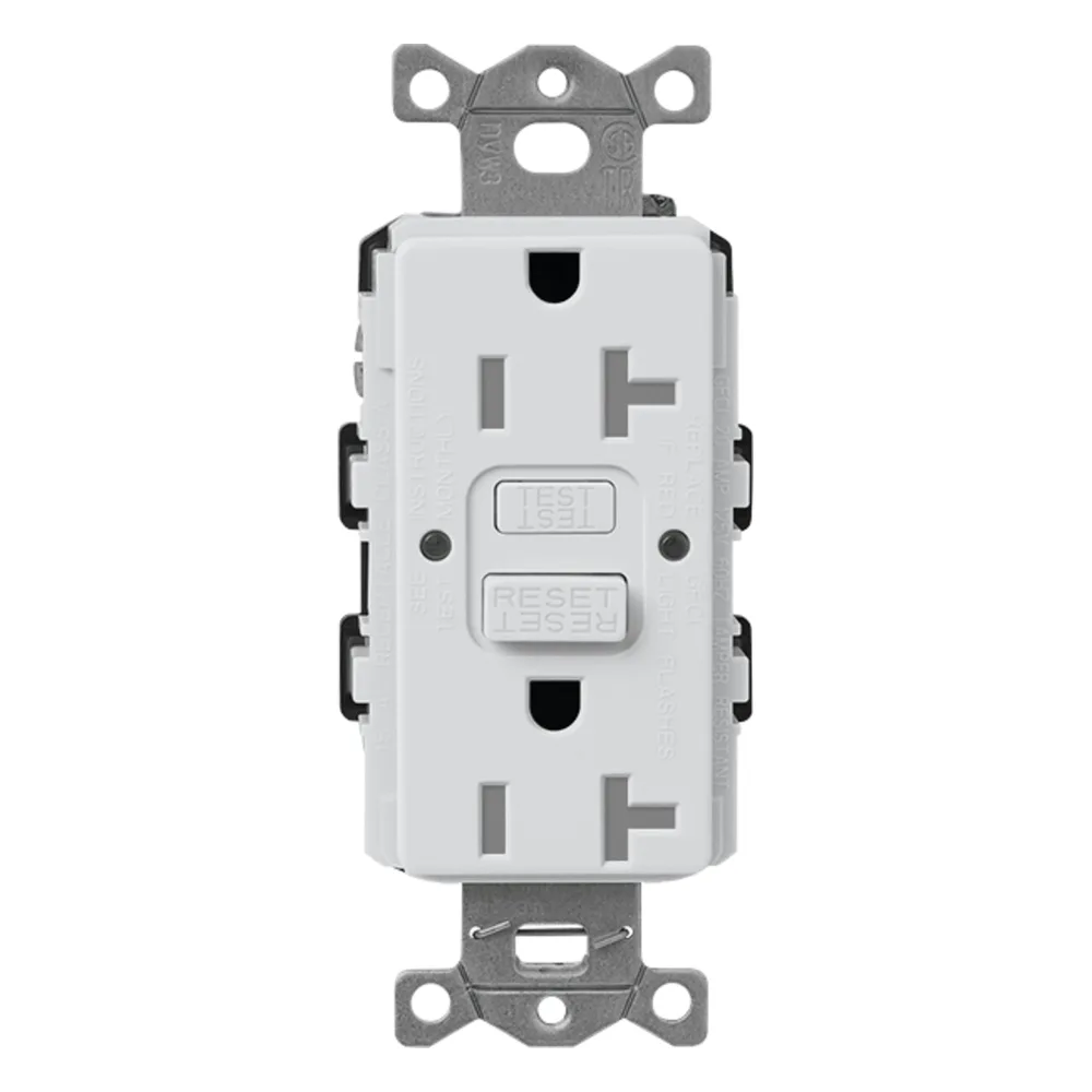 Tomacorriente GFCI de autoprueba, resistente a manipulaciones, 15 A, 125 V, NEMA 5-15R, gris