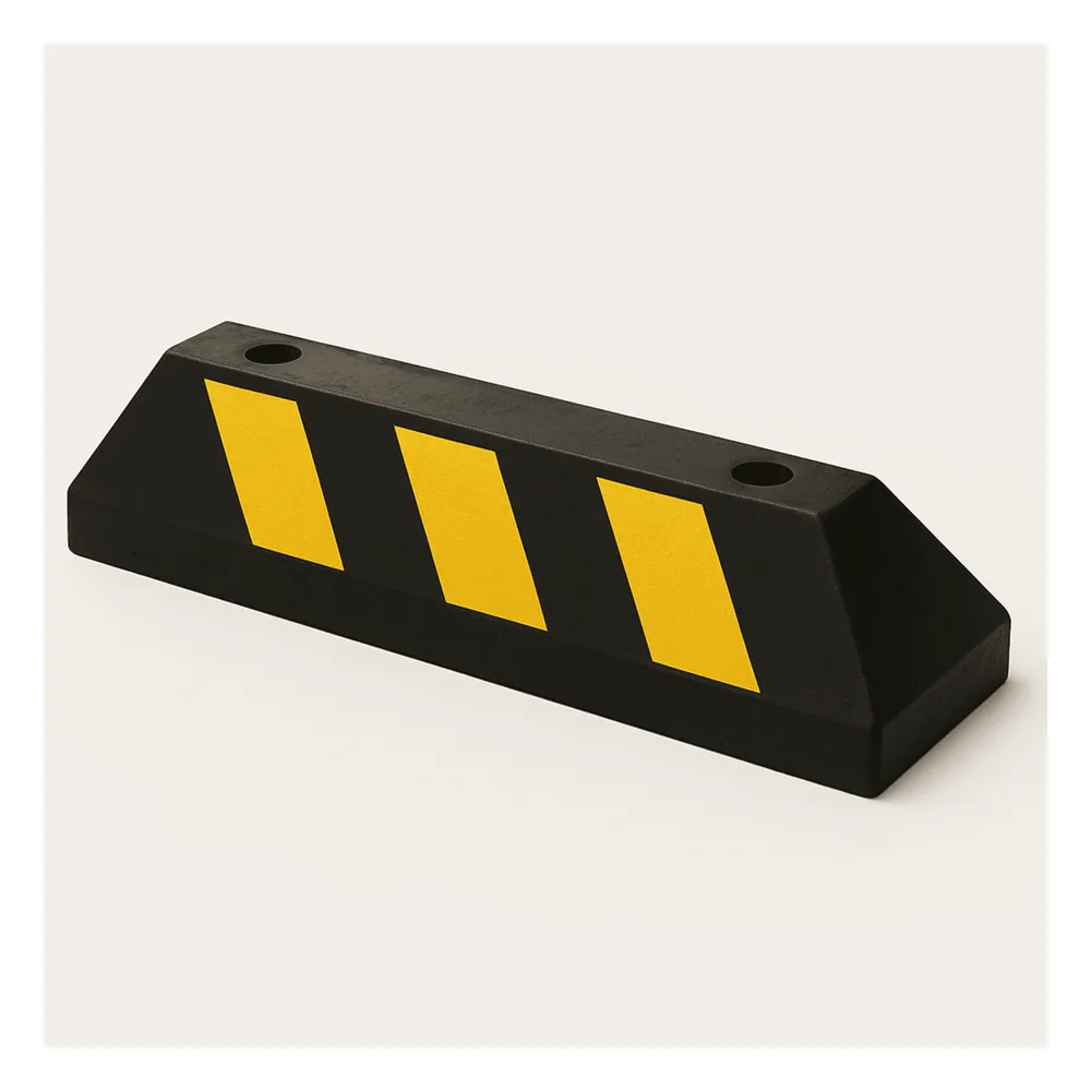 Tope D/ Estacionamiento Vehicular / Hule Reciclado / 55cm / Color Negro con Franjas Amarillas / Resistente y Antideslizante. – vista 2