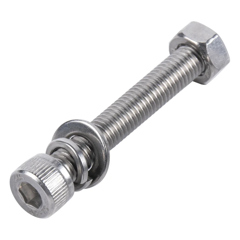 Tornillo Allen Milimétrico de Acero Inoxidable M8-1.25 x 40/ Incluye Tuerca, Arandela Plana y Arandela Presión / Para Montajes de Módulos Solares / Bolsa con 6 piezas.