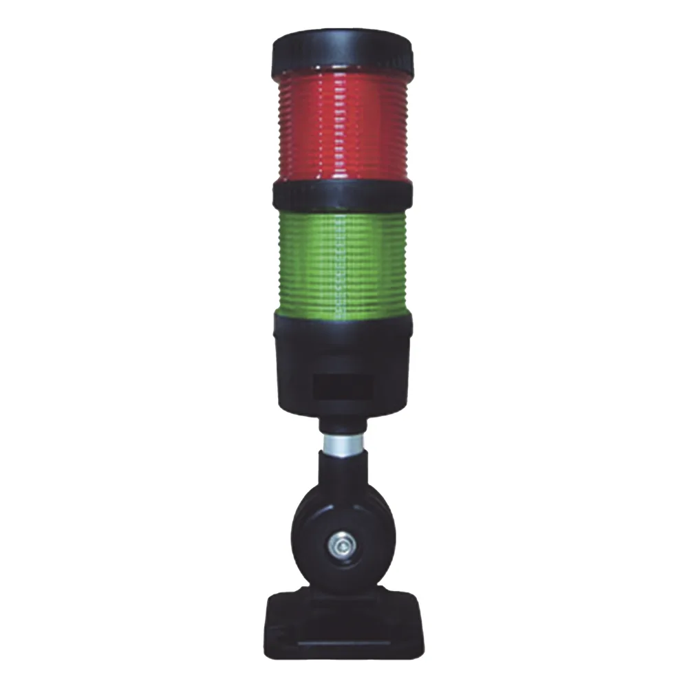 Torre LED Indicadora de estado de 2 niveles color Rojo y Verde, con Buzzer integrado a 85 dB,  a 110-240 VCA con Montaje incluido de 60 mm de diámetro
