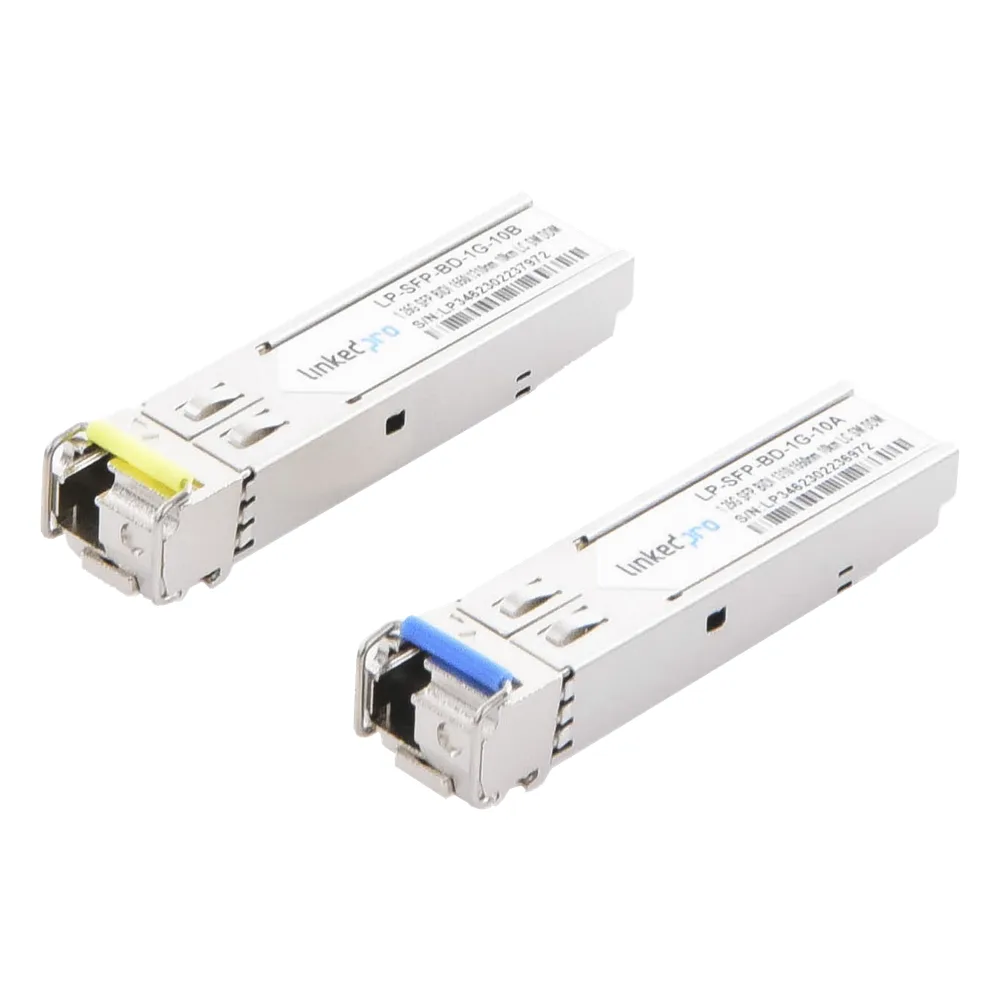 Transceptores Ópticos Bidireccionales SFP (Mini-Gbic) / Monomodo 1310 & 1550 nm / 1.25 Gbps / 1000BASE-BX / Conector LC/UPC Simplex / DDM / Hasta 10 km / 2 Piezas