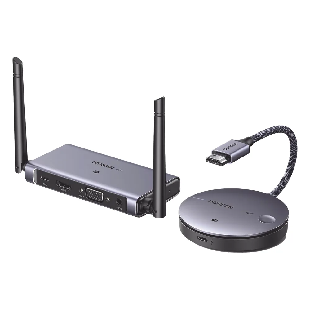 Transmisor y Receptor Inalámbrico HDMI / 4K@30Hz / 50m (164 ft) Alcance / Salida HDMI y VGA Simultánea / Audio 3.5mm / Plug & Play / USB-C / Banda 5 GHz / UGREEN