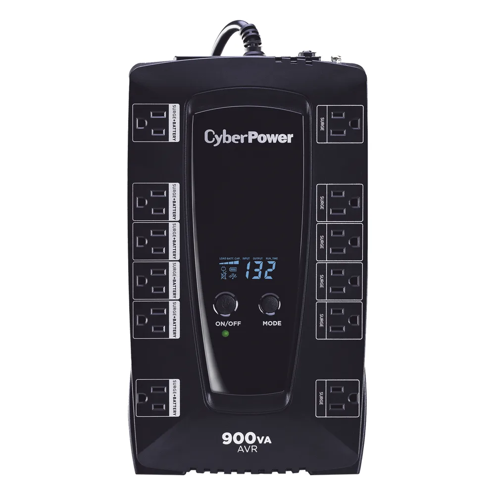 UPS de 900 VA/480 W, Topología Línea Interactiva, Entrada 120 Vca NEMA 5-15P, Tipo Gabinete Compacto, Con 12 Tomas NEMA 5-15R