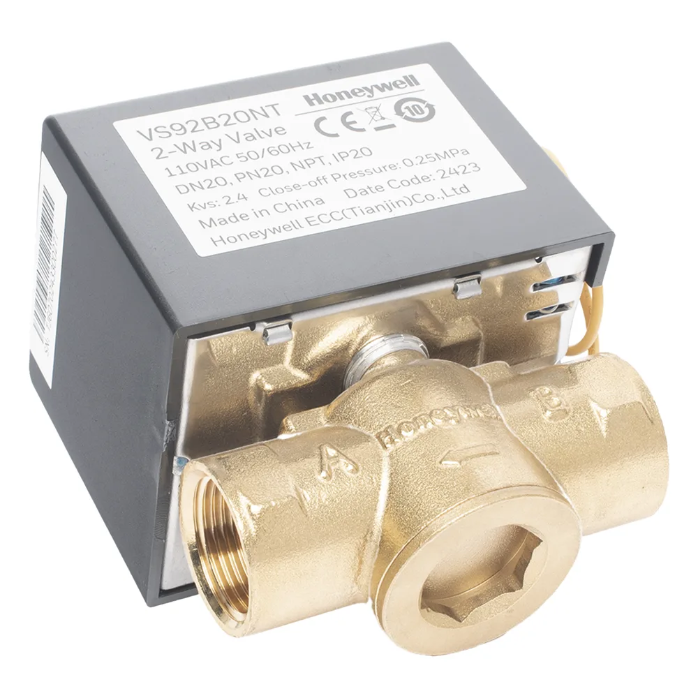 Válvula de control eléctrica de 2 vías para fancoil, retorno por resorte, normalmente cerrada, 110 V CA, DN20 (3/4"), conexión NPT – vista 3
